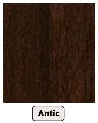 Dark brown wood texture finish sample for modern furniture, labeled 'Antic'.