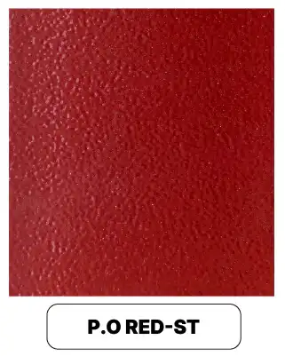 Textured red powder coated metal finish sample for home and office furniture