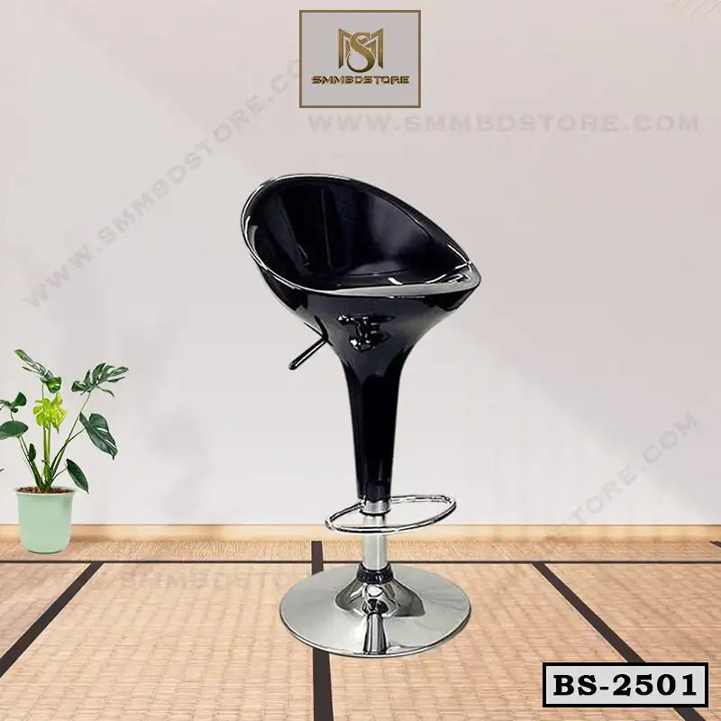 Modern black adjustable bar stool with chrome base, ideal for home or office furniture