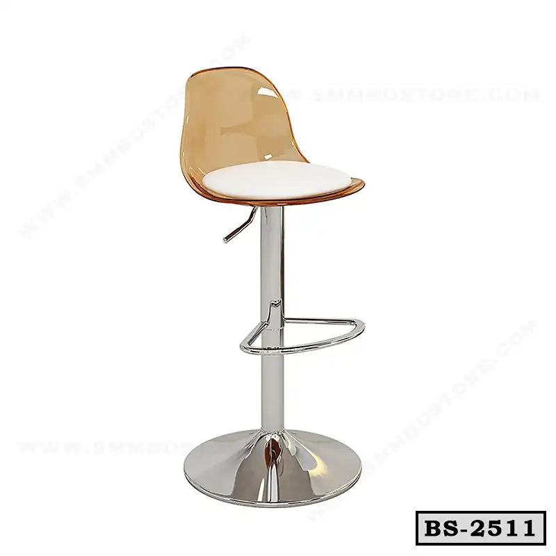 Modern adjustable bar stool with chrome base, tan backrest, and white cushioned seat