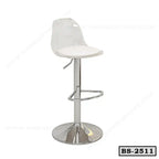 Modern white bar stool with chrome base and footrest, adjustable height, model BS-2511