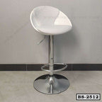 Modern white bar stool with chrome base and footrest, adjustable height, for home or office