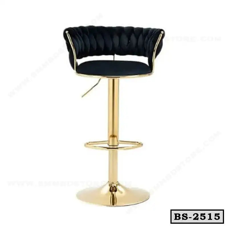 Modern black and gold adjustable bar stool with velvet seat and metal frame