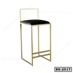 Modern bar stool with gold metal frame and black cushioned seat, minimal backrest, model BS-2517