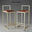Modern gold metal bar stools with brown cushioned seats, minimalist home or office furniture