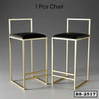 Modern bar stools with gold metal frames and black cushioned seats, model BS-2517.