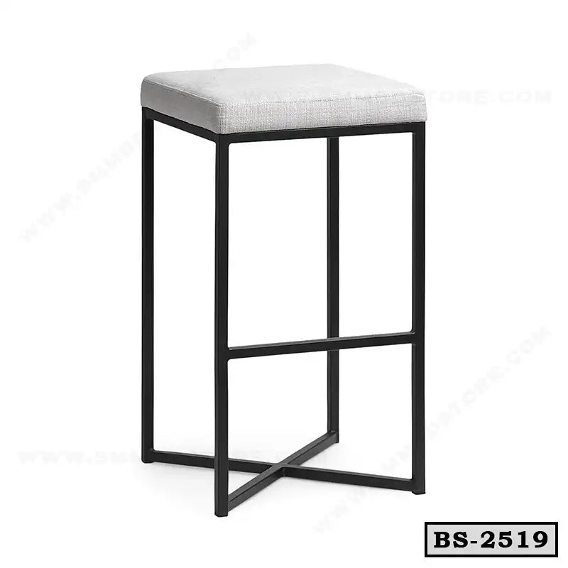 Modern bar stool with white cushioned seat and black metal frame, minimalist design
