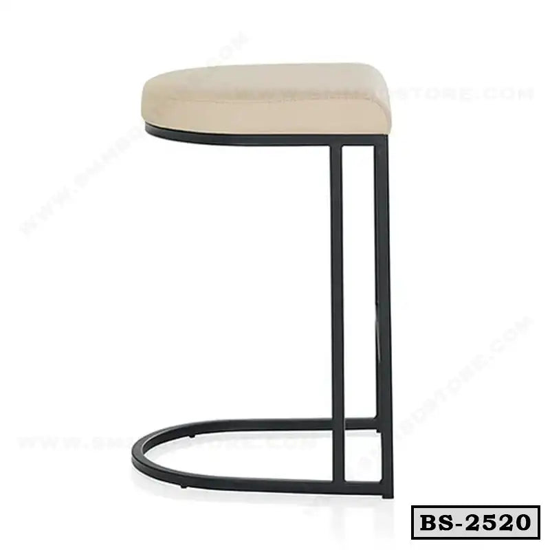 Modern bar stool with beige cushioned seat and black metal frame, minimalist design