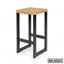 Modern bar stool with a square wooden seat and black metal legs, minimalist design