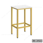 Modern bar stool with gold metal frame and white square seat, ideal for home or office use