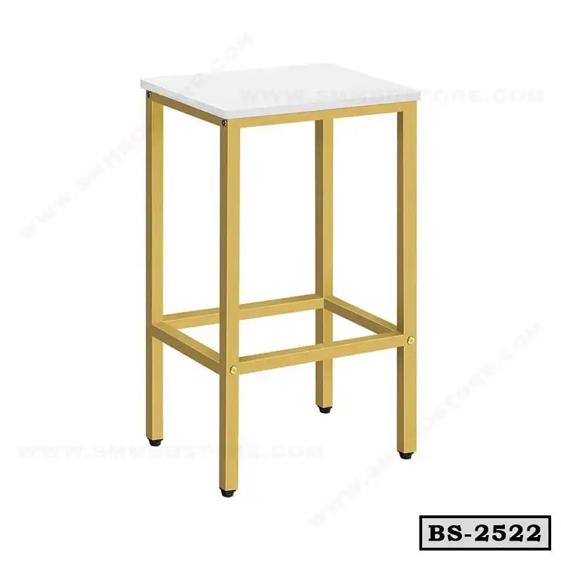 Modern bar stool with gold metal frame and white square seat, ideal for home or office use