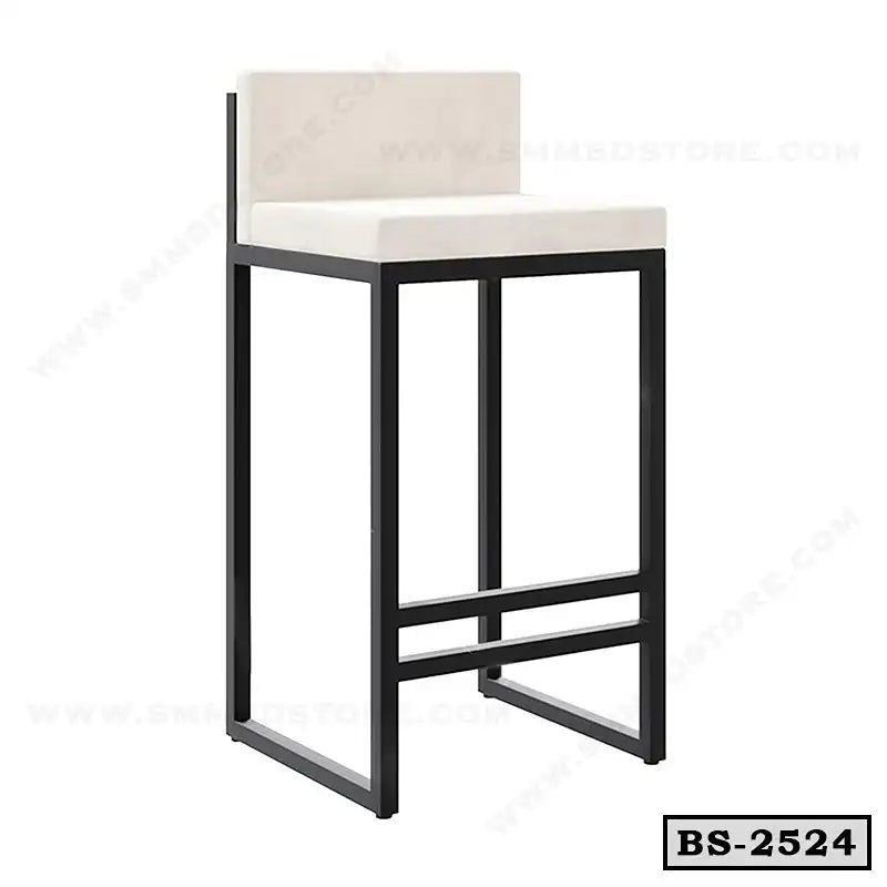 Modern bar stool with white cushioned seat, black metal frame, minimalist home furniture