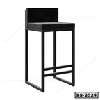 Modern black metal bar stool with cushioned seat and backrest for home or office