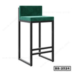 Modern green bar stool with metal frame and backrest, ideal for home or office furniture.
