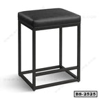 Modern black metal bar stool with cushioned seat and open rectangular frame, ideal for home or office furniture.