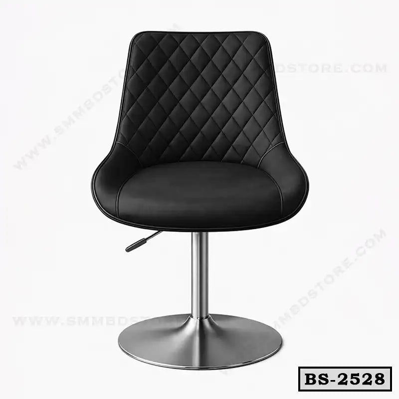 Modern black bar stool with quilted backrest and chrome base, ideal for home or office