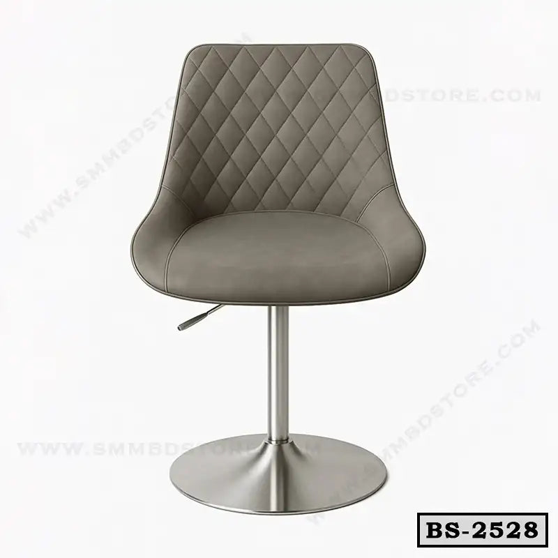 Modern grey bar stool with quilted backrest and chrome base, ideal for home or office