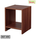 Modern wooden bedside table with open shelf, minimalist square design, model BST-955