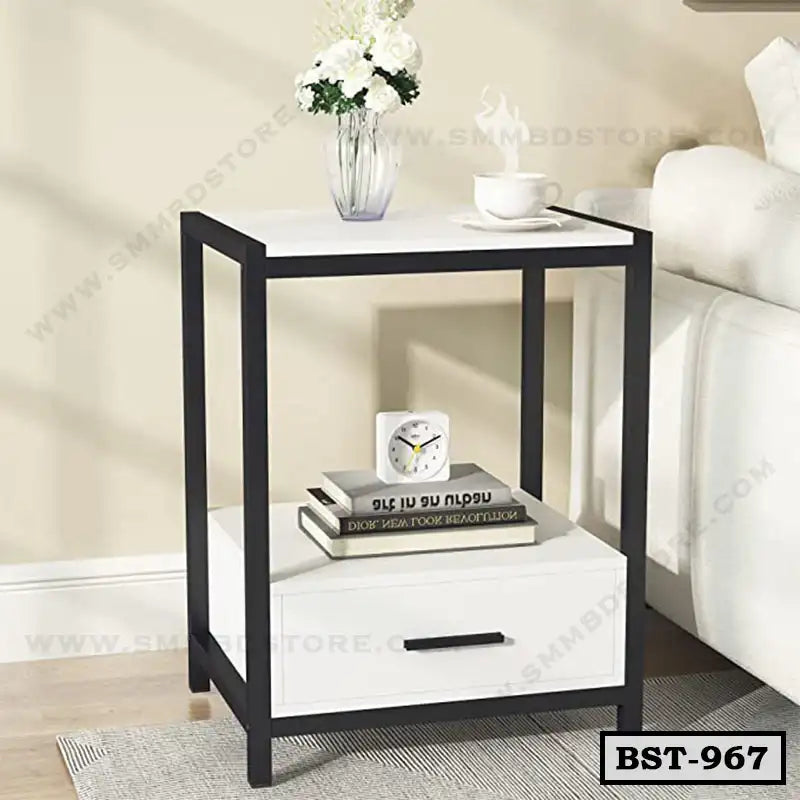 Metal Side Table with Drawer & Shelf | BST-967 Secondary image