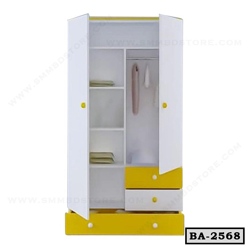 Modern White and Yellow Two Door Board Almirah BA-2568