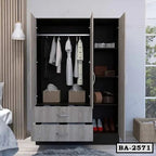 Modern 3 Door Board Almirah with Mirror BA-2571