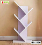 Modern white zigzag wooden bookshelf against a beige wall, model BS-1020