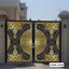 Modern CNC cutting boundary gate with intricate gold and black geometric patterns for home exteriors