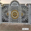 Decorative CNC cutting metal boundary gate with intricate black, white, and gold patterns.