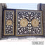 Modern CNC cutting metal boundary gate with geometric and floral patterns in black and gold.