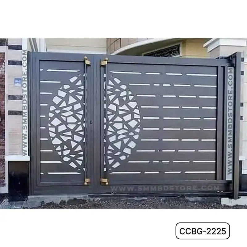 Modern CNC cutting metal boundary gate with geometric patterns, ideal for home security.
