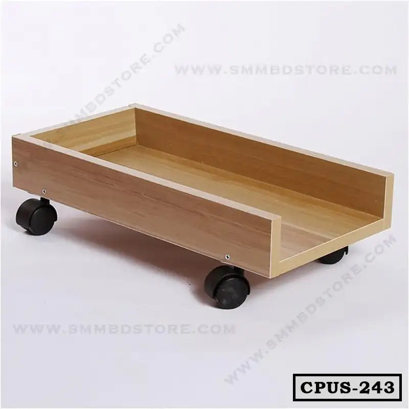 Wooden CPU stand with wheels for office desk and computer organization
