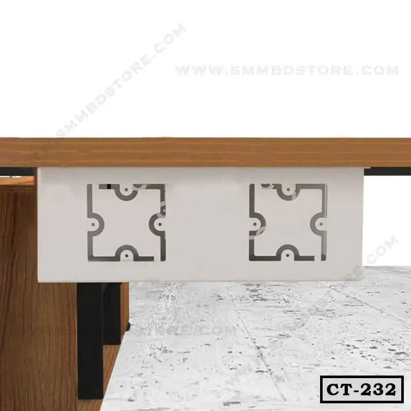 Steel cable tray mounted under wooden office desk for cable management, model CT-232