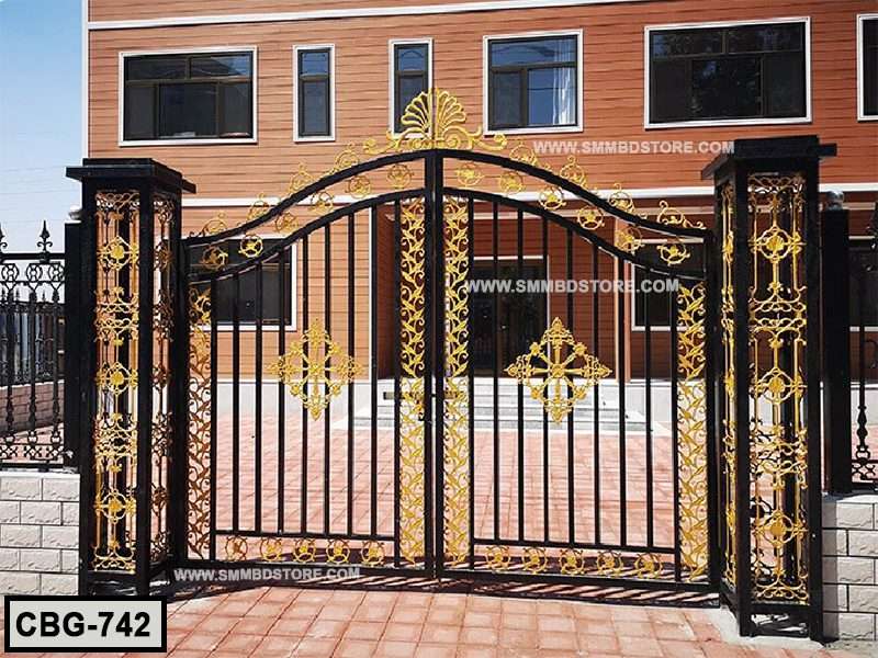 Decorative black and gold boundary gate with ornate patterns for home or office entryway Main image