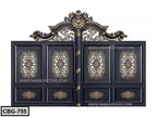 Decorative black and gold metal boundary gate with ornate floral patterns, model CBG-755