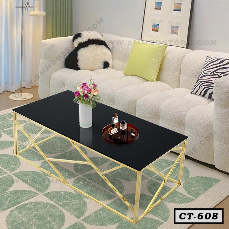 Modern Center Table with Metal & Glass for Living Room Small Space CT-608