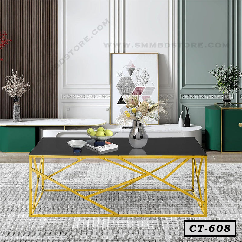 Modern Center Table with Metal & Glass for Living Room Small Space CT-608 Secondary image