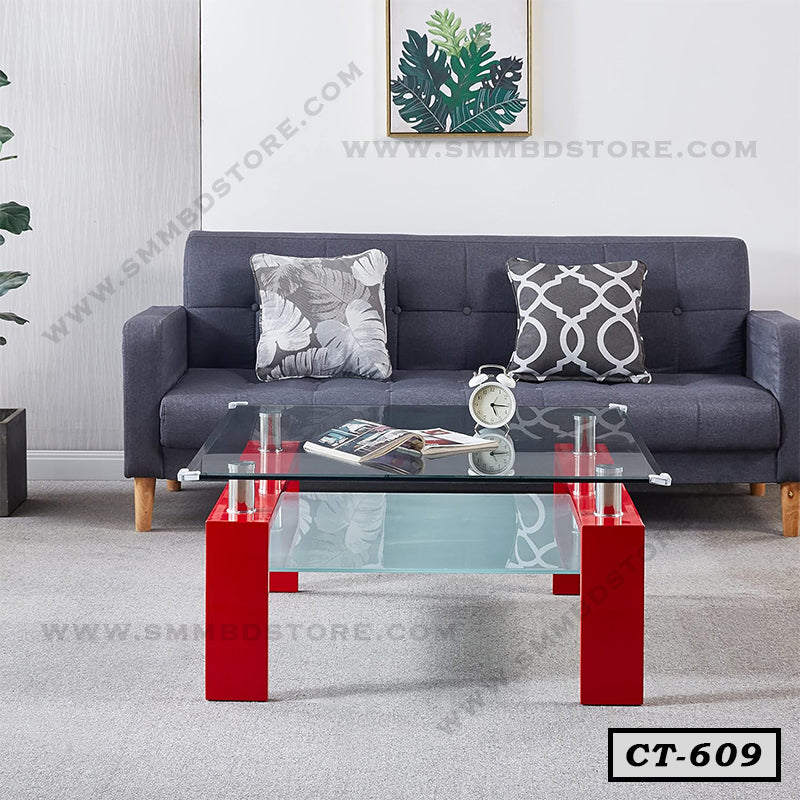 Modern Center Coffee Table with Steel and Glass for Home & Office CT-609