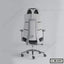 Modern ergonomic office chair with white and black design, adjustable armrests, and wheels