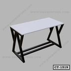 Modern computer table with white tabletop and black metal frame, minimalist office desk