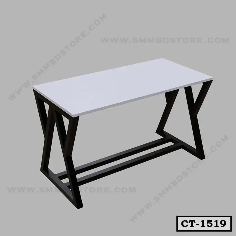 Modern computer table with white tabletop and black metal frame, minimalist office desk
