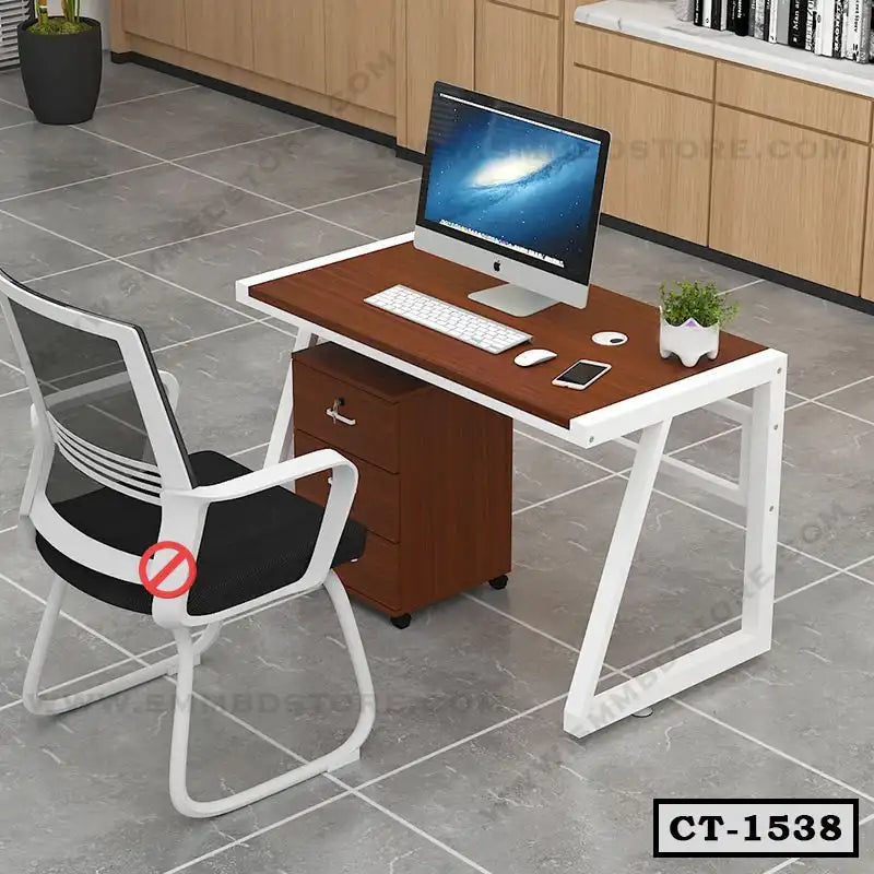 Modern computer Stylish Executive Desk-CT-1538with drawers and office chair in a contemporary workspace setting