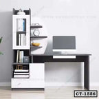 Modern computer desk with storage shelves and cabinet, ideal for home or office workspace