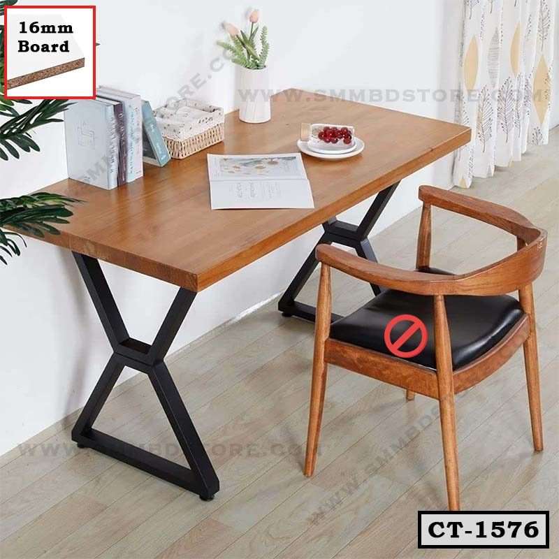 Modern computer table with 16mm wooden board and metal legs, paired with a wooden chair Main image