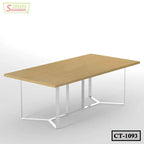 Modern rectangular conference table with light wood top and white metal legs
