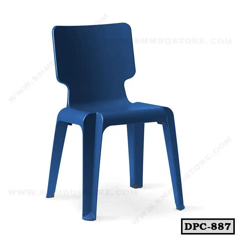 Modern blue plastic chair with a curved backrest, ideal for home or office, DPC-887 model.