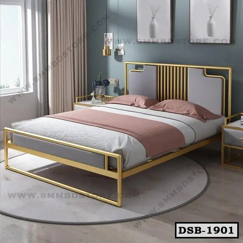 Modern double steel bed with gold frame DSB-1901  Main image