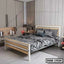 Modern double steel bed with wood accents in a contemporary bedroom