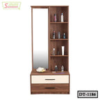 Wooden dressing table with mirror, shelves, and drawers, model DT-1186
