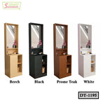 Modern dressing tables with mirrors in beech, black, prume teak, and white color variants