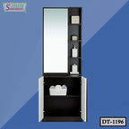 Modern dressing table with mirror, open shelves, and storage cabinet, model DT-1196